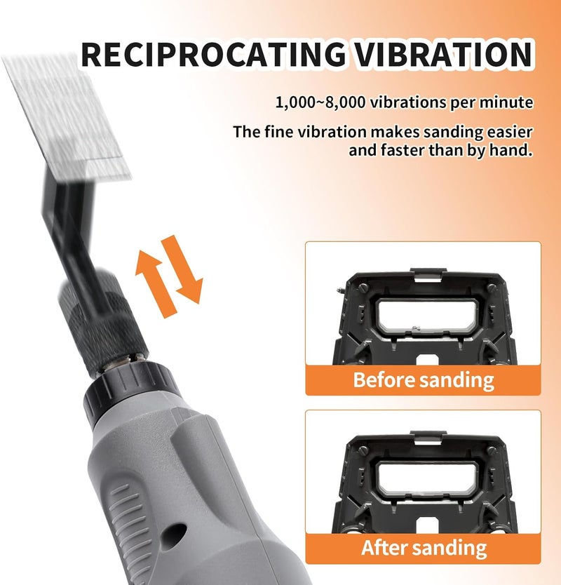 Bucasso Reciprocating Sander, Variable Speed and USB Charging with LED Light, Pen Sander With 6pcs Sanding Head, Fit for Sanding, Polishing, Finishing, DIY Crafts (Grey) - Image 2